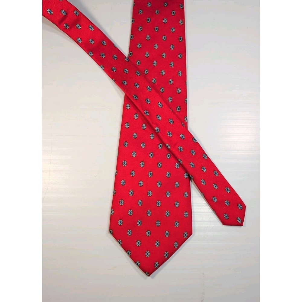 Vintage CHRISTIAN DIOR Red Geometric Silk Tie 58" x 3.5" Designer Necktie USA